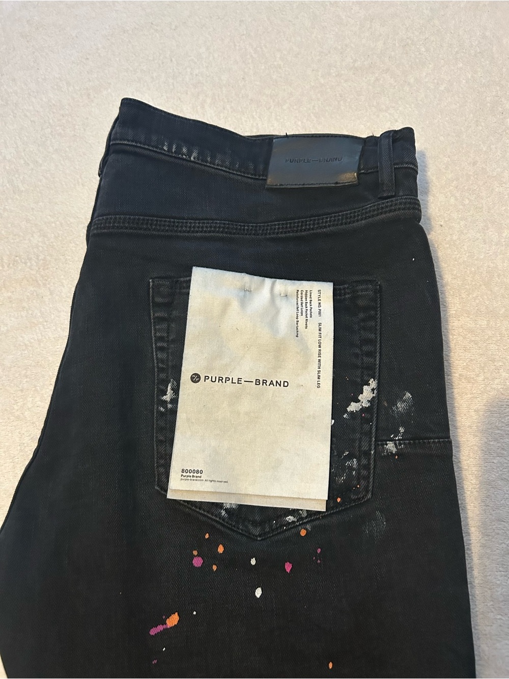 Purple Brand Men’s Black Skinny Jeans with Paint-Splatter Detail